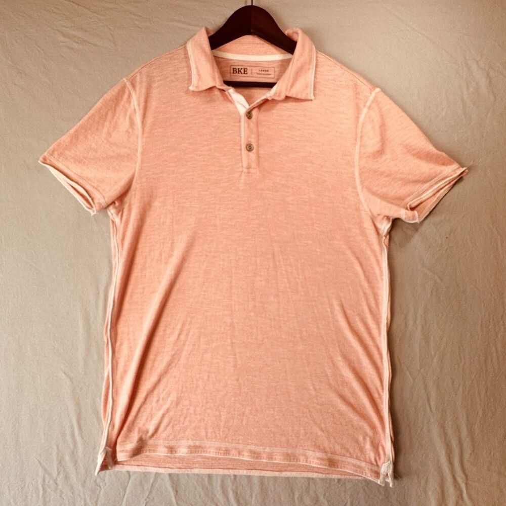 BKE Men's Short Sleeve Polo Shirt Pink Size Large Stretchy Golf Athletic